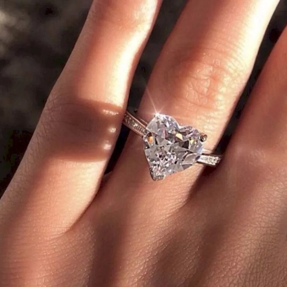 Heart Cut Solitaire Ring in Silver with Clear Stone - Women Jewelry Rings